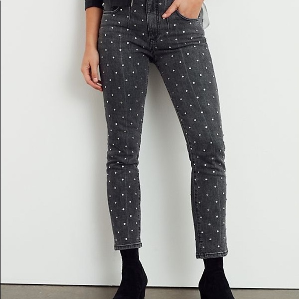 NWT Pilcro Anthropologie Beaded embellished Straight leg Jeans 27